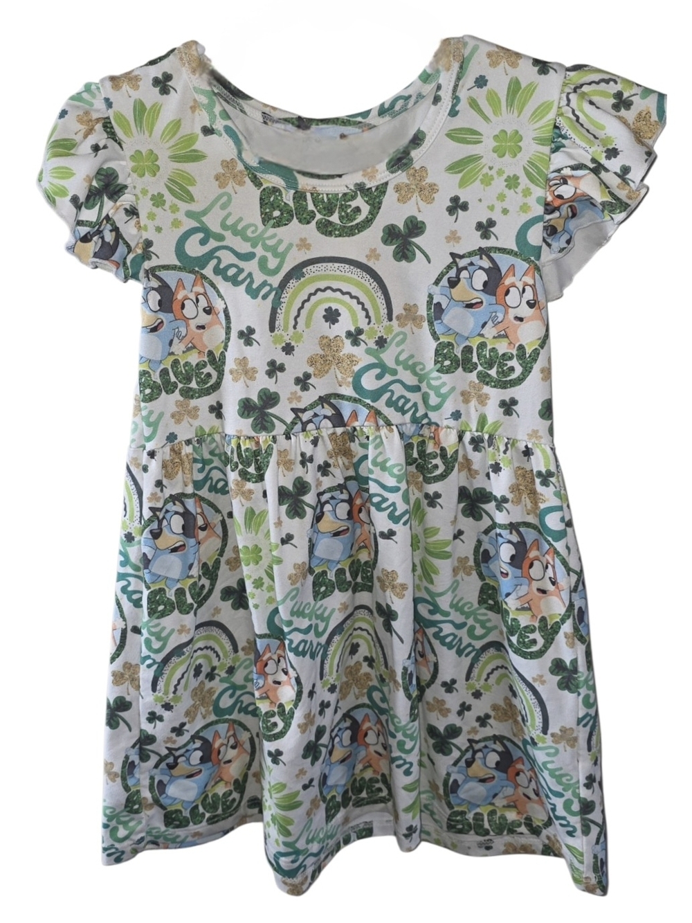 LaLeePop Bluey Lucky Charm Milk Silk Dress Size 3T NWOT